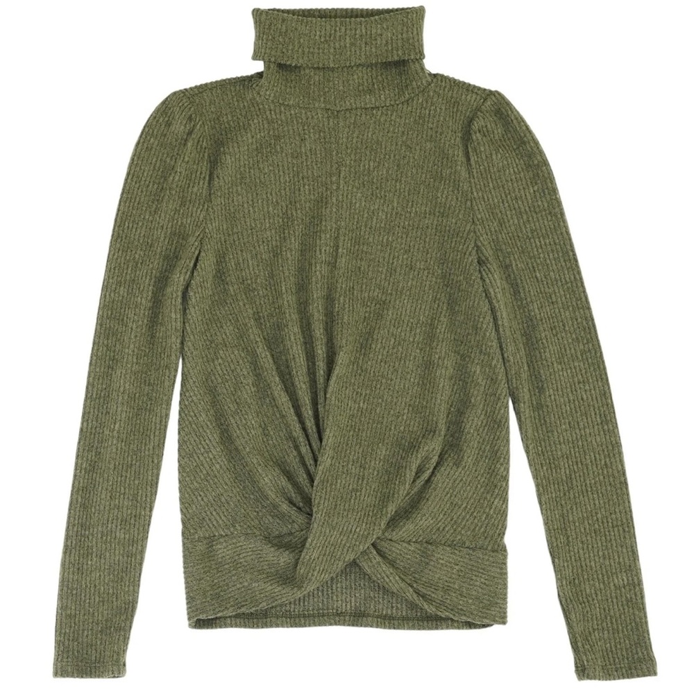 Crave Fame Juniors’ Olive Green Cozy Twist Front turtleneck top NWT size S